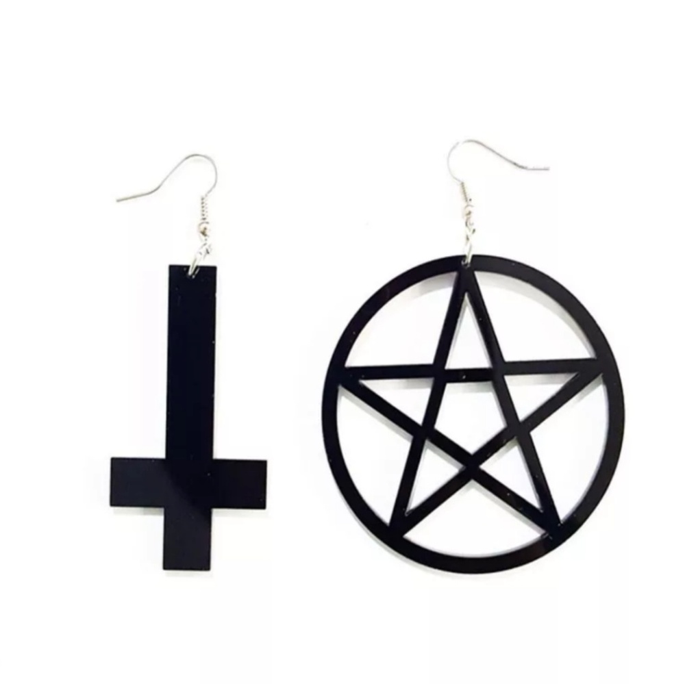Pentagram Crucifix Statement Earrings - Witch Punk Goth Vampire